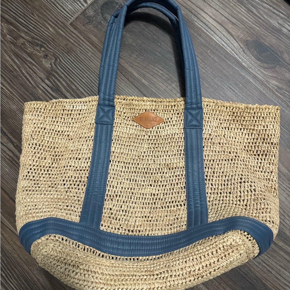MZ Wallace Tan and Blue Tote Bag with Woven Design
